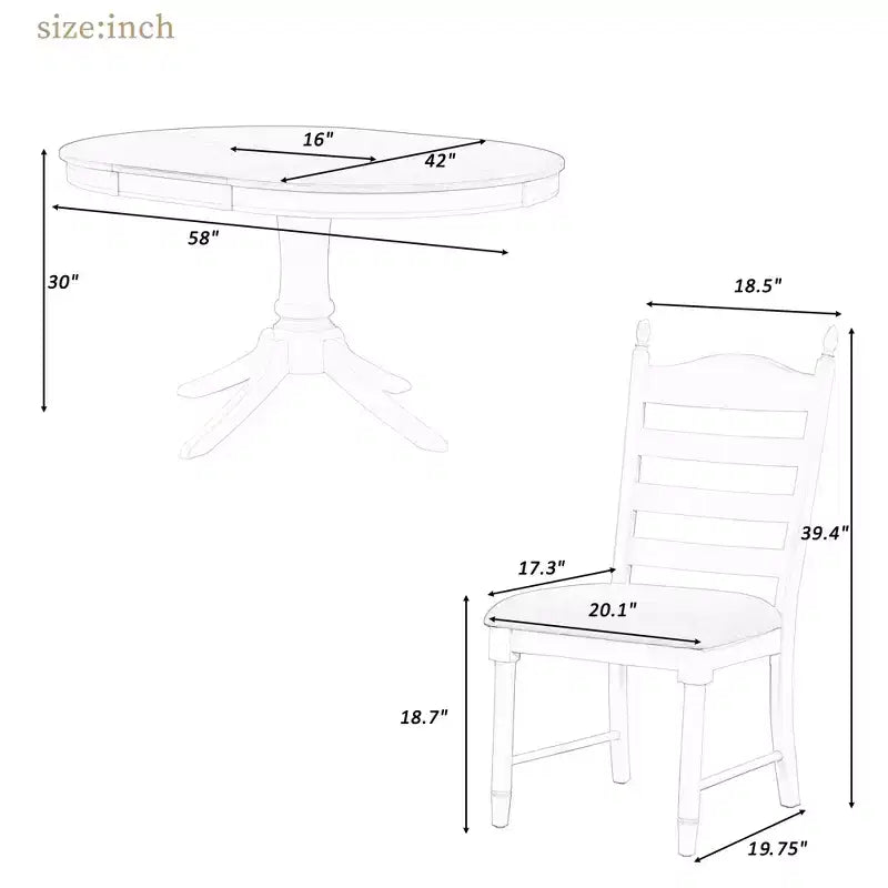 Ensemble de salle à manger Whisen rétro fonctionnel 5 pièces avec table à manger ronde extensible et 4 chaises de salle à manger rembourrées