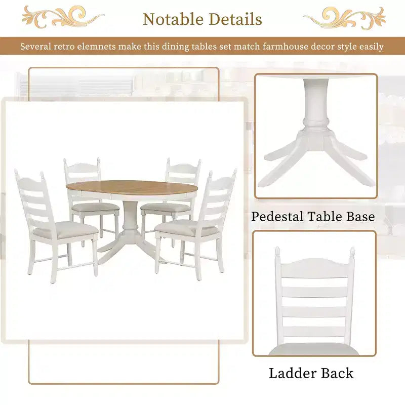 Ensemble de salle à manger Whisen rétro fonctionnel 5 pièces avec table à manger ronde extensible et 4 chaises de salle à manger rembourrées