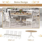 Ensemble de salle à manger Whisen rétro fonctionnel 5 pièces avec table à manger ronde extensible et 4 chaises de salle à manger rembourrées