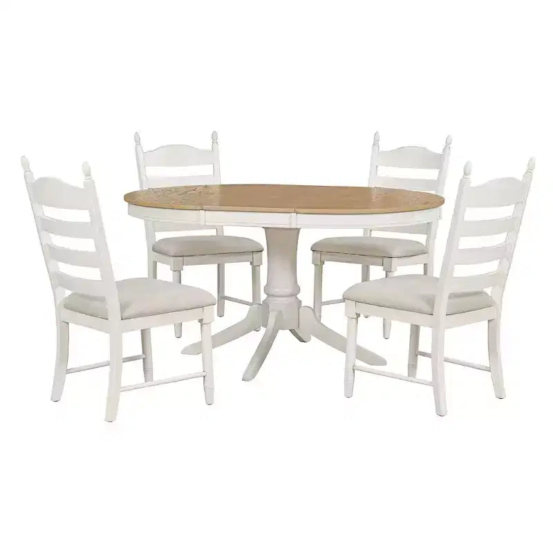 Ensemble de salle à manger Whisen rétro fonctionnel 5 pièces avec table à manger ronde extensible et 4 chaises de salle à manger rembourrées