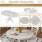 Ensemble de salle à manger Whisen rétro fonctionnel 5 pièces avec table à manger ronde extensible et 4 chaises de salle à manger rembourrées