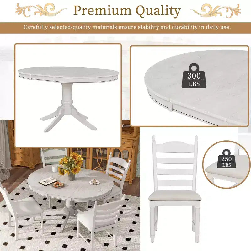 Ensemble de salle à manger Whisen rétro fonctionnel 5 pièces avec table à manger ronde extensible et 4 chaises de salle à manger rembourrées