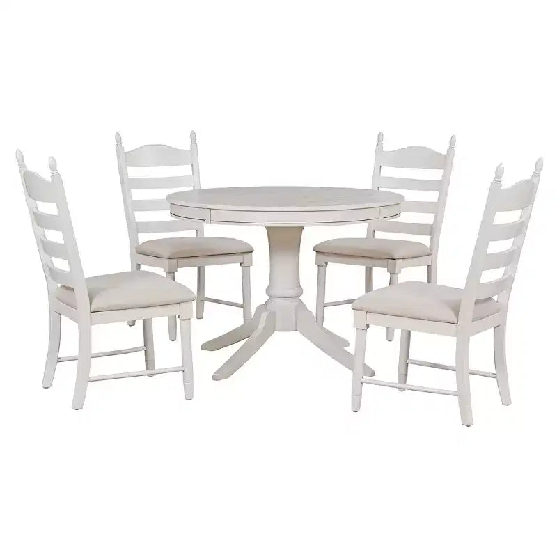 Ensemble de salle à manger Whisen rétro fonctionnel 5 pièces avec table à manger ronde extensible et 4 chaises de salle à manger rembourrées