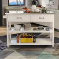 AndMakers White Wood 47.24 in. Kitchen Island with Stainless Steel Top and Wheels