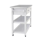Îlot de cuisine AndMakers en bois blanc de 120 cm avec plateau en acier inoxydable et roulettes