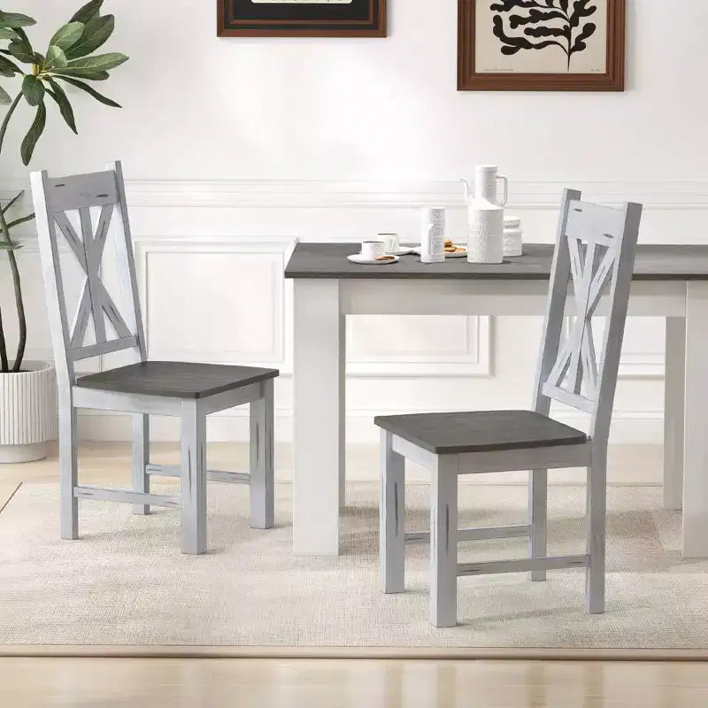 Costway Lot de 2/4 chaises de salle à manger en bois avec cadre en bois d'hévéa et dossier élégant ajouré