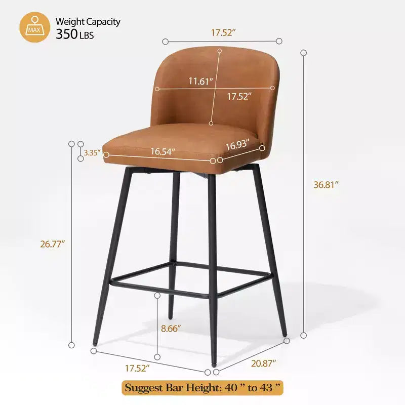 Crestlive Products - Tabouret de bar d'intérieur pivotant haut de gamme de 68 cm de hauteur de comptoir, lot de 2, avec repose-pieds en métal