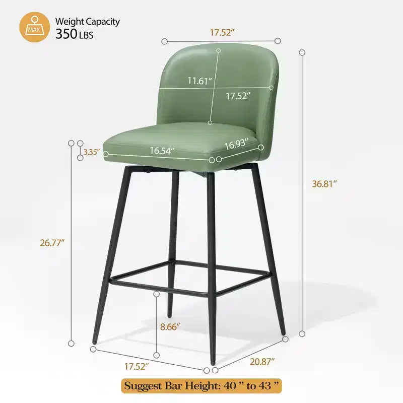 Crestlive Products - Tabouret de bar d'intérieur pivotant haut de gamme de 68 cm de hauteur de comptoir, lot de 2, avec repose-pieds en métal