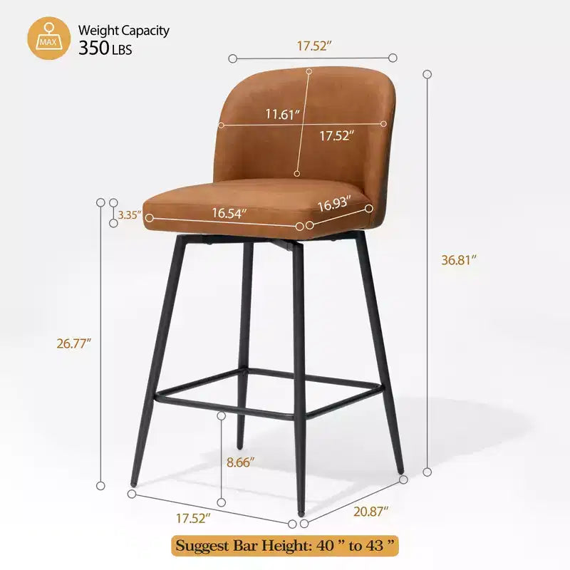 Crestlive Products - Tabouret de bar d'intérieur pivotant haut de gamme de 68 cm de hauteur de comptoir, lot de 2, avec repose-pieds en métal
