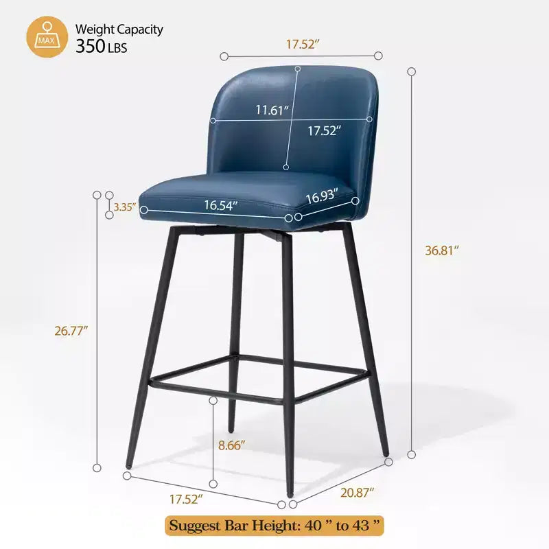 Crestlive Products - Tabouret de bar d'intérieur pivotant haut de gamme de 68 cm de hauteur de comptoir, lot de 2, avec repose-pieds en métal