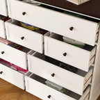 Commode horizontale Hitow grande, blanche, 12 tiroirs, avec plateau couleur chêne
