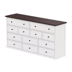 Commode horizontale Hitow grande, blanche, 12 tiroirs, avec plateau couleur chêne