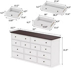 Commode horizontale Hitow grande, blanche, 12 tiroirs, avec plateau couleur chêne