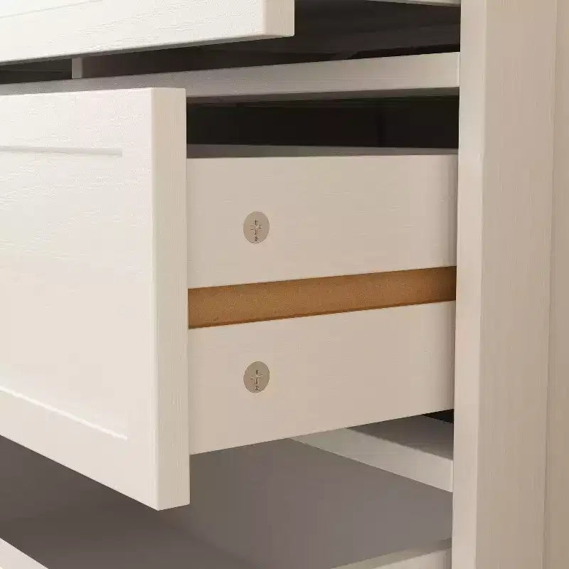 Commode horizontale Hitow grande, blanche, 12 tiroirs, avec plateau couleur chêne