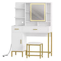 Makeup Vanity Desk, Adult Dressing Table, Vanity Desk with Lights in 3 Colors, Charging Station, Drawers, for Bathroom, Bedroom, White