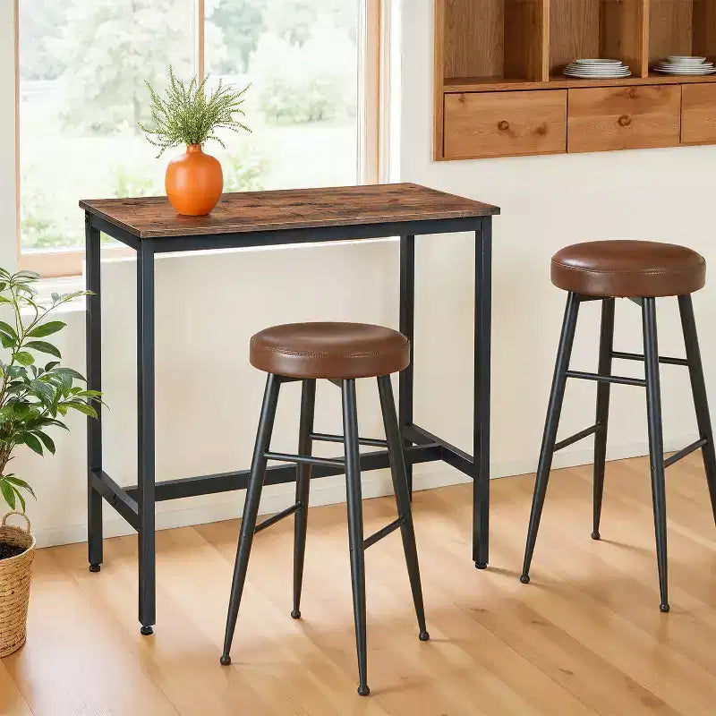 Table de bar, Table de bar étroite et longue, Table de salle à manger de cuisine, Cadre métallique robuste, Design industriel, Marron rustique