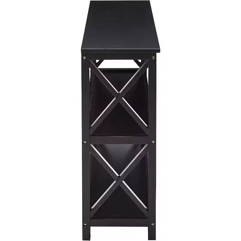 Kings Brand Table Console d'entrée 3 niveaux X-Design avec étagères, Noir