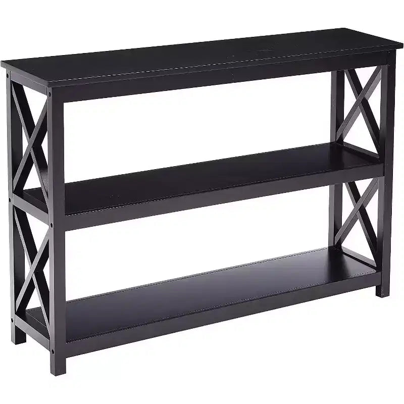 Kings Brand Table Console d'entrée 3 niveaux X-Design avec étagères, Noir