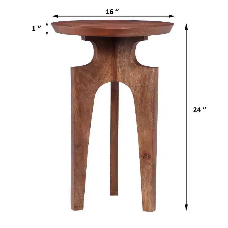 Table d'appoint ronde à 3 pieds en bois de manguier Lira Christopher Knight Home, Noyer