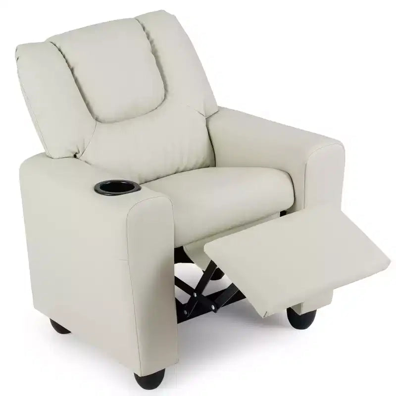 Fauteuil inclinable pour enfants Costway avec porte-gobelet et poche latérale Dossier et repose-pieds réglables Beige/Noir/Rose/Marron