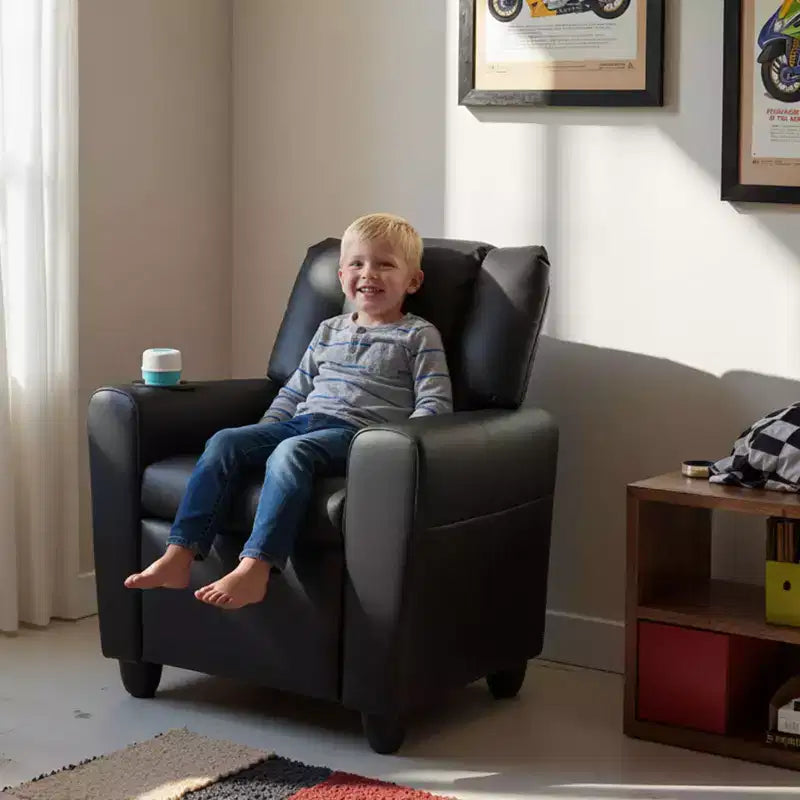 Fauteuil inclinable pour enfants Costway avec porte-gobelet et poche latérale Dossier et repose-pieds réglables Beige/Noir/Rose/Marron