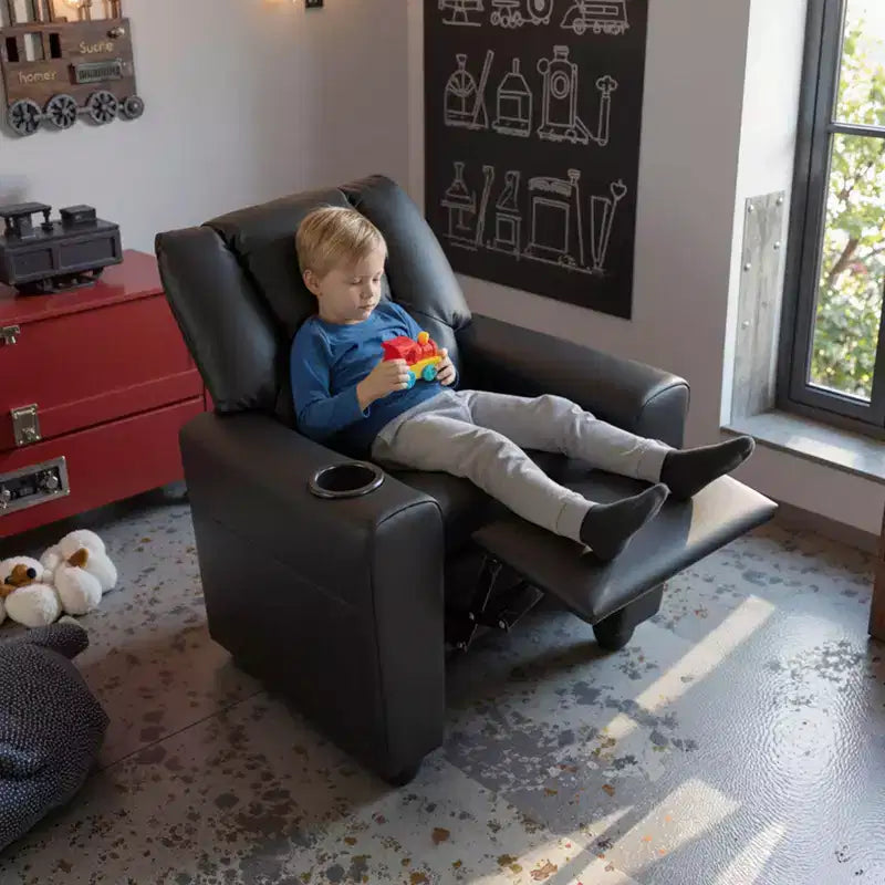 Fauteuil inclinable pour enfants Costway avec porte-gobelet et poche latérale Dossier et repose-pieds réglables Beige/Noir/Rose/Marron