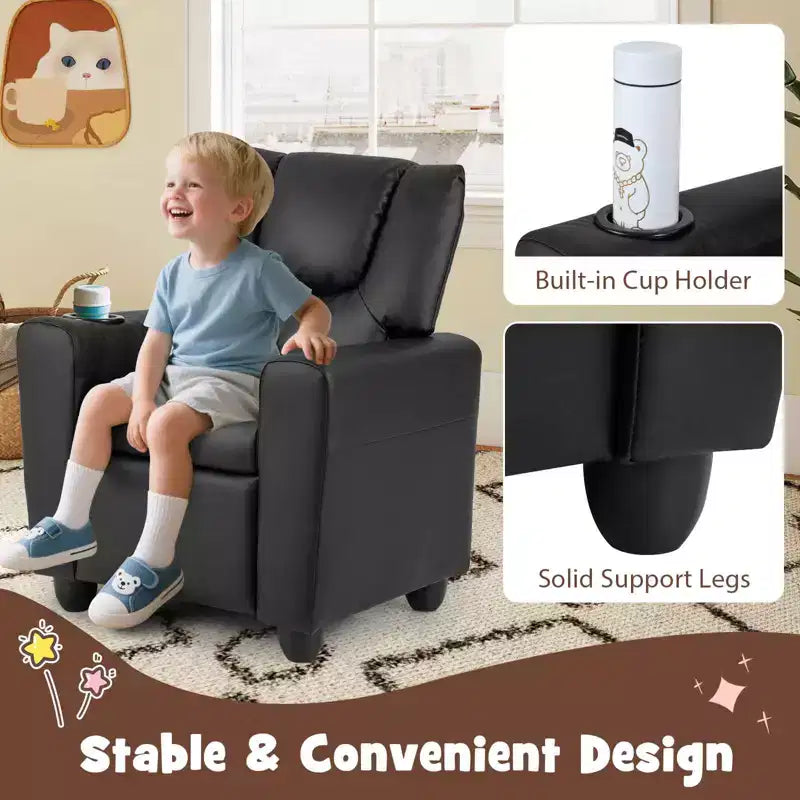 Fauteuil inclinable pour enfants Costway avec porte-gobelet et poche latérale Dossier et repose-pieds réglables Beige/Noir/Rose/Marron