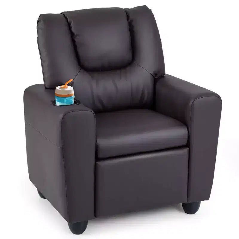 Fauteuil inclinable pour enfants Costway avec porte-gobelet et poche latérale Dossier et repose-pieds réglables Beige/Noir/Rose/Marron