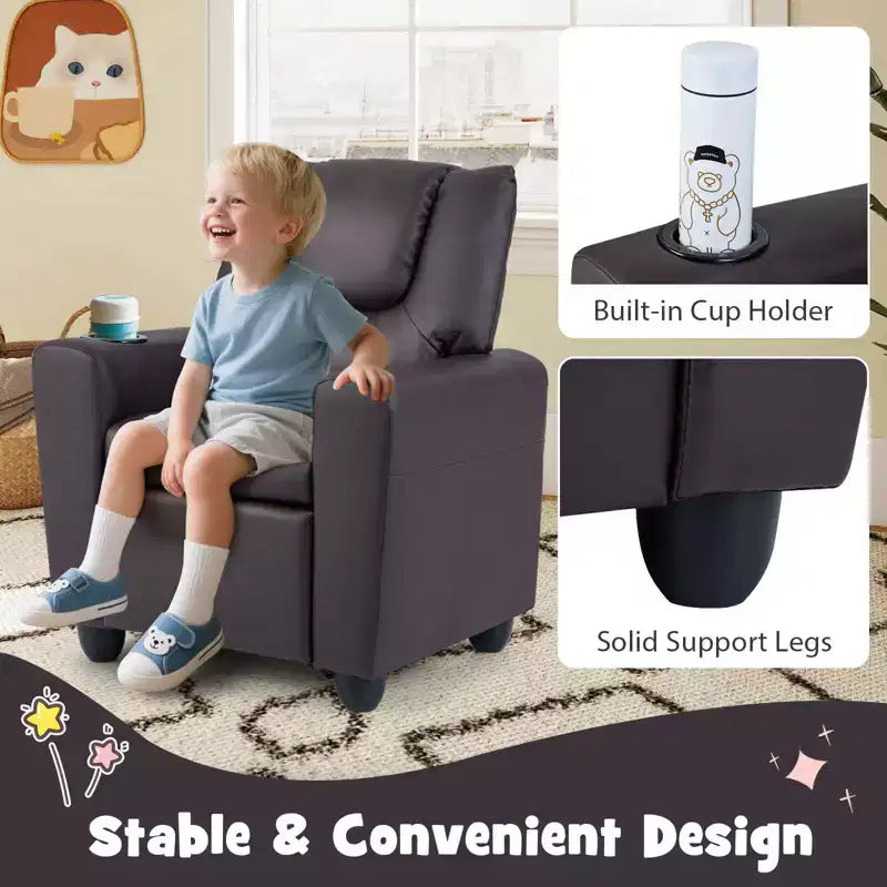 Fauteuil inclinable pour enfants Costway avec porte-gobelet et poche latérale Dossier et repose-pieds réglables Beige/Noir/Rose/Marron