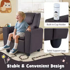 Fauteuil inclinable pour enfants Costway avec porte-gobelet et poche latérale Dossier et repose-pieds réglables Beige/Noir/Rose/Marron
