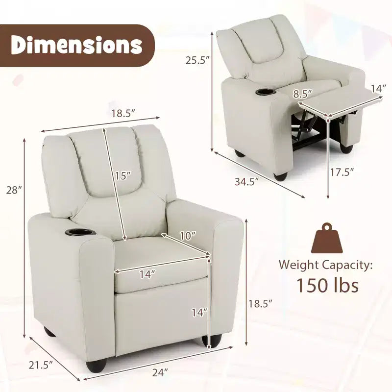 Fauteuil inclinable pour enfants Costway avec porte-gobelet et poche latérale Dossier et repose-pieds réglables Beige/Noir/Rose/Marron