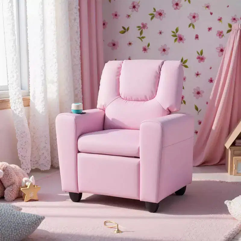 Fauteuil inclinable pour enfants Costway avec porte-gobelet et poche latérale Dossier et repose-pieds réglables Beige/Noir/Rose/Marron