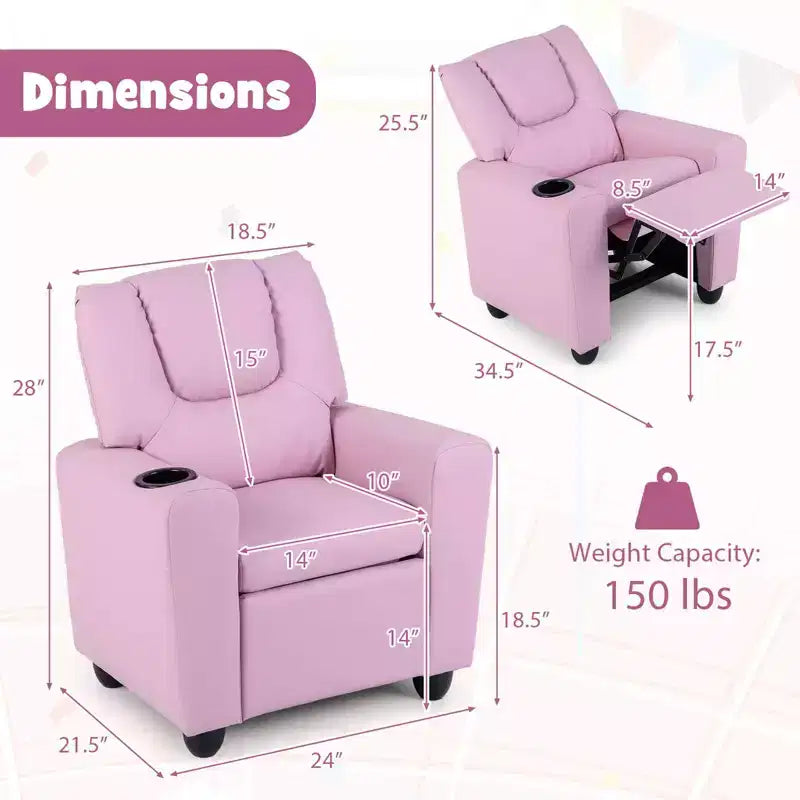 Fauteuil inclinable pour enfants Costway avec porte-gobelet et poche latérale Dossier et repose-pieds réglables Beige/Noir/Rose/Marron