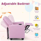 Fauteuil inclinable pour enfants Costway avec porte-gobelet et poche latérale Dossier et repose-pieds réglables Beige/Noir/Rose/Marron