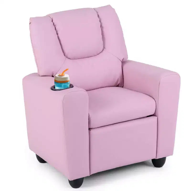 Fauteuil inclinable pour enfants Costway avec porte-gobelet et poche latérale Dossier et repose-pieds réglables Beige/Noir/Rose/Marron