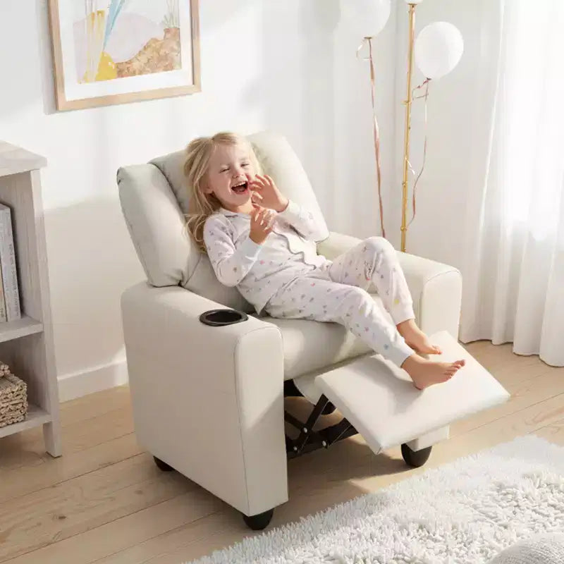 Fauteuil inclinable pour enfants Costway avec porte-gobelet et poche latérale Dossier et repose-pieds réglables Beige/Noir/Rose/Marron