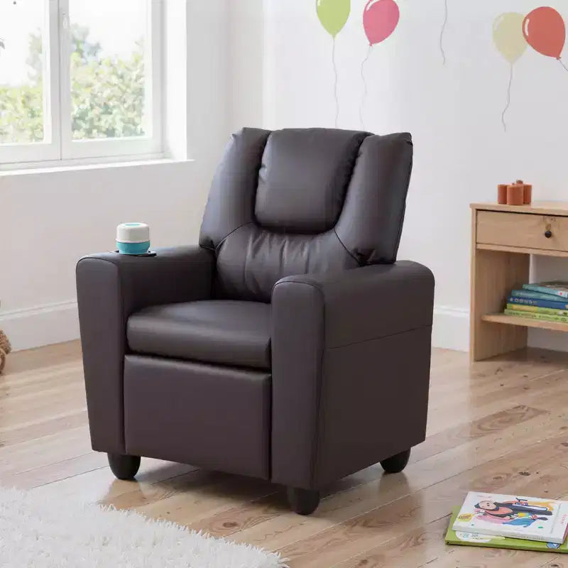 Fauteuil inclinable pour enfants Costway avec porte-gobelet et poche latérale Dossier et repose-pieds réglables Beige/Noir/Rose/Marron