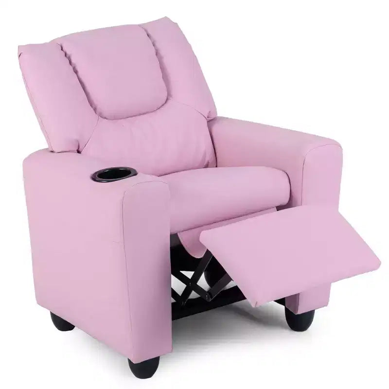 Fauteuil inclinable pour enfants Costway avec porte-gobelet et poche latérale Dossier et repose-pieds réglables Beige/Noir/Rose/Marron