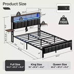 Lit plateforme Bestier toutes tailles (grand, très grand, etc.) avec tête de lit capitonnée, éclairage LED, étagères latérales pliantes et station de charge intégrée à la tête de lit