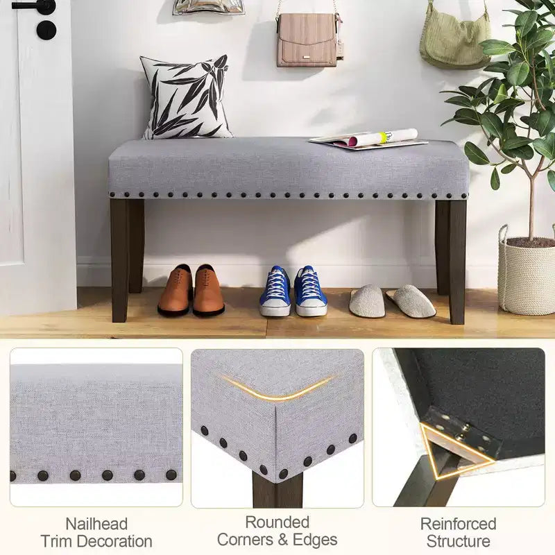Costway Banc d'entrée rembourré 1/2 pièces de 42,5 po avec garniture cloutée et coussin moelleux pour chambre à coucher