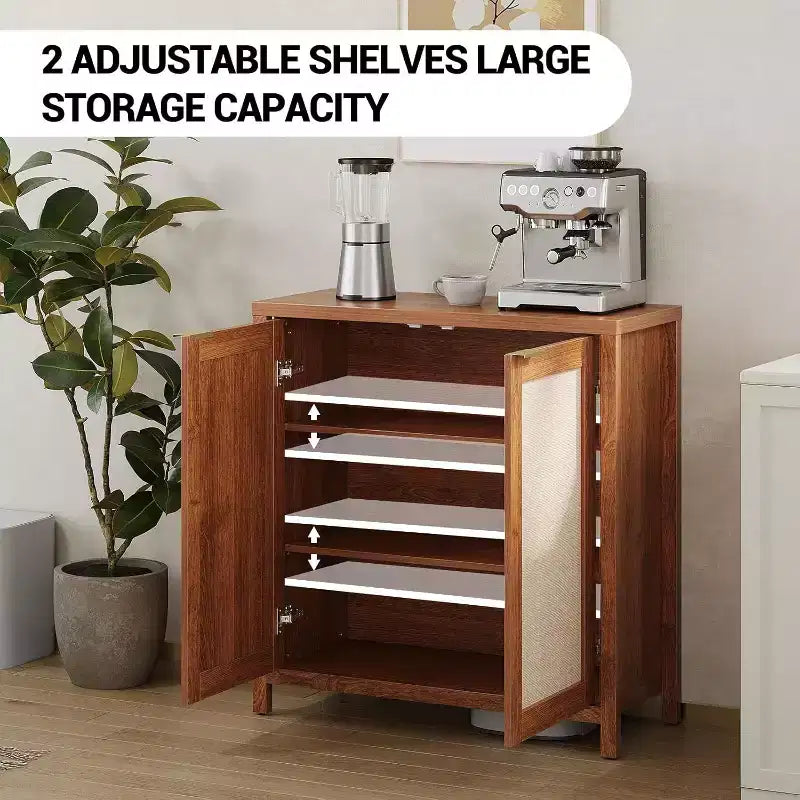 Buffet en rotin - Grand meuble de rangement de cuisine avec rangements en rotin