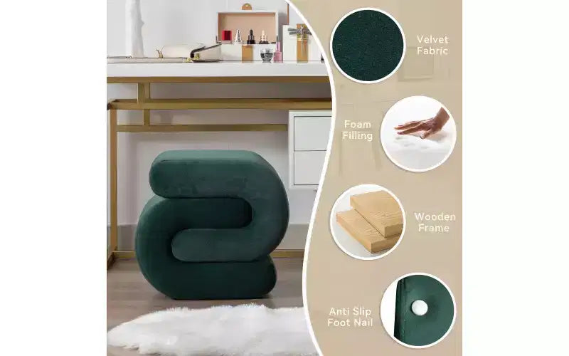 GDFStudio Mina Pouf en velours et bois en forme de S, 20W