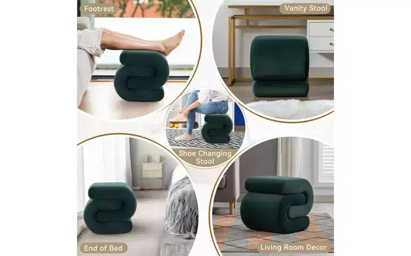 GDFStudio Mina Pouf en velours et bois en forme de S, 20W
