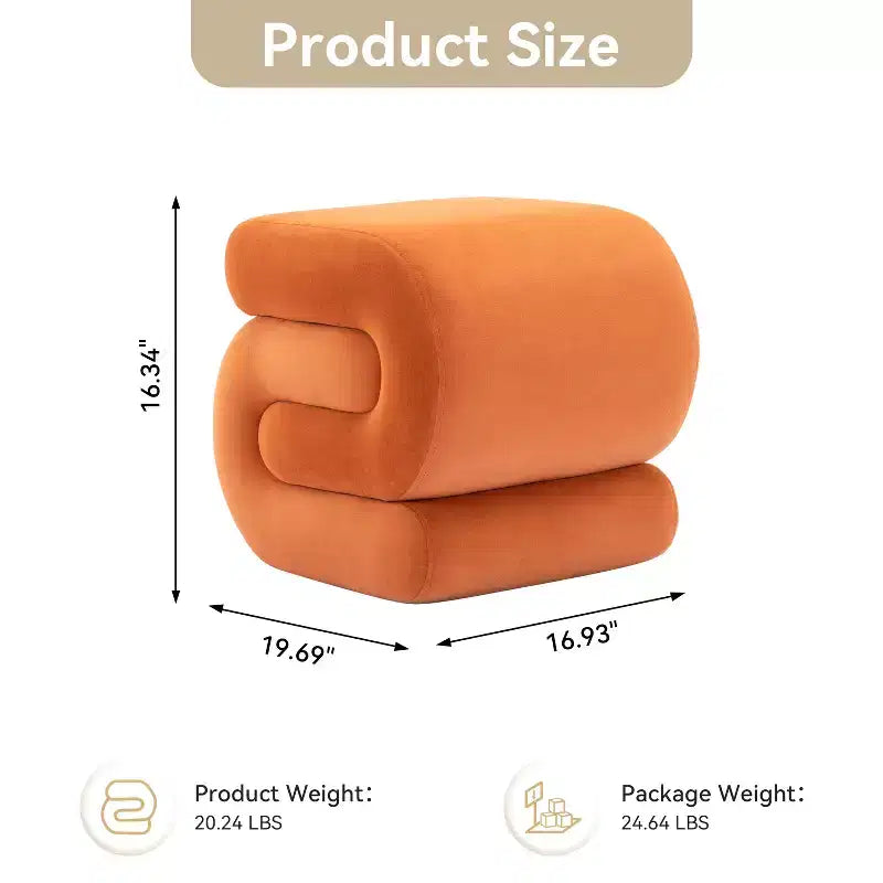 GDFStudio Mina Pouf en velours et bois en forme de S, 20W
