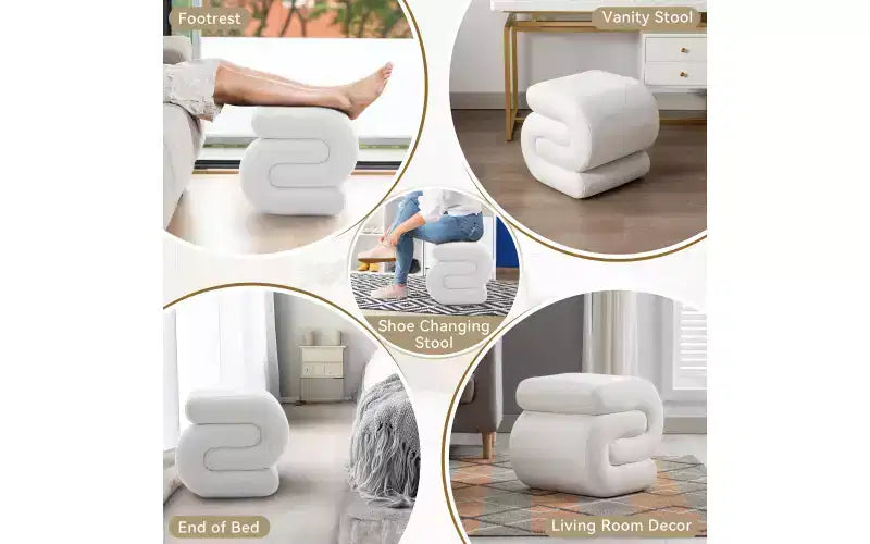 GDFStudio Mina Pouf en velours et bois en forme de S, 20W