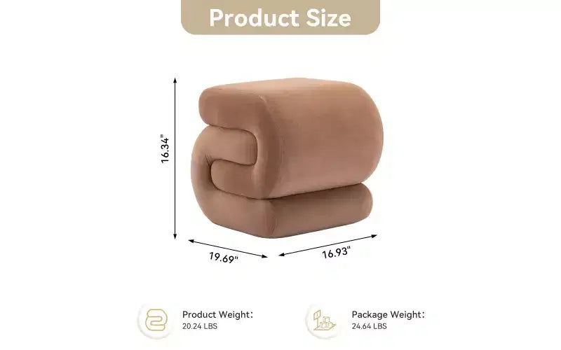 GDFStudio Mina Pouf en velours et bois en forme de S, 20W