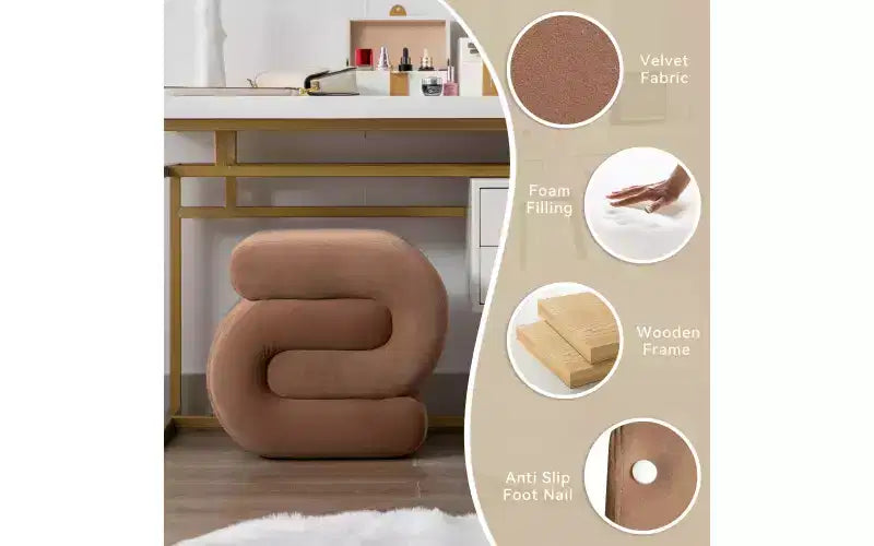 GDFStudio Mina Pouf en velours et bois en forme de S, 20W