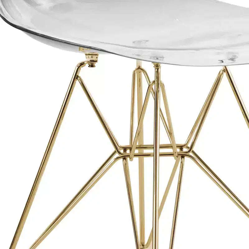 Ensemble de salle à manger 5 pièces LeisureMod avec table de salle à manger ronde de 35 po à piédestal en fer et 4 chaises d'appoint en plastique ABS avec base dorée