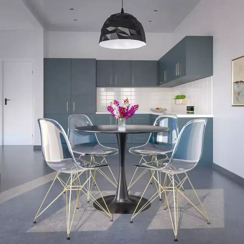 Ensemble de salle à manger 5 pièces LeisureMod avec table de salle à manger ronde de 35 po à piédestal en fer et 4 chaises d'appoint en plastique ABS avec base dorée
