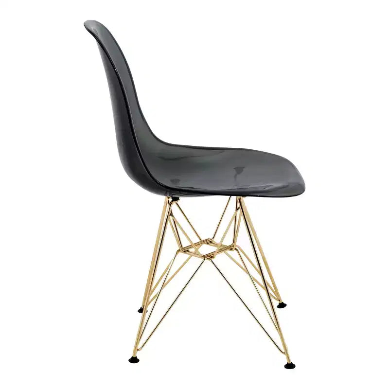 Ensemble de salle à manger 5 pièces LeisureMod avec table de salle à manger ronde de 35 po à piédestal en fer et 4 chaises d'appoint en plastique ABS avec base dorée
